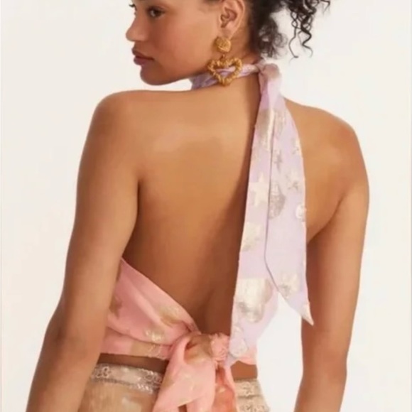 LoveShackFancy Boca Handkerchief Halter Top in color Sunset Orange Ombré sz M - Picture 2 of 16